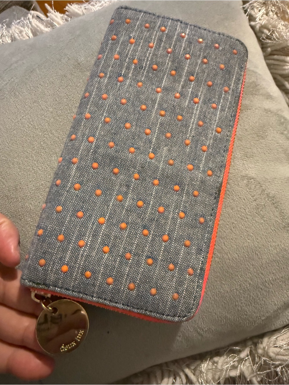 Deux Lux Denim Phone Wallet with Orange Studs